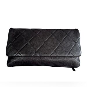 HOBO Quilted Leather Wallet Black Advent Continental Flap Clutch Bag